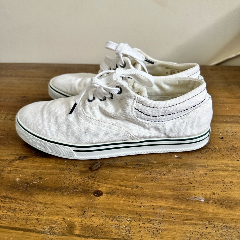 Men's L.L.BEAN ~ SUNWASHED CANVAS ~ Classic White Casual Sneakers ~ Size 6.5